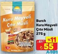 BURCH KURU MEYVELİ ÇITIR MÜSLİ 275 G fiyat ve kampanya bilgisi